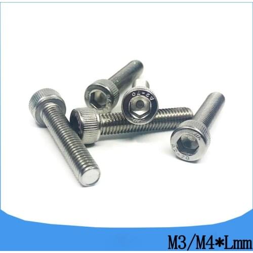 M3 M4 DIN912 304 Stainless steel Hexagon Hex Socket Head Cap Screws Metric Thread M3 M4*4/5/6/8/20/30-180 mm Cylinder Bolt