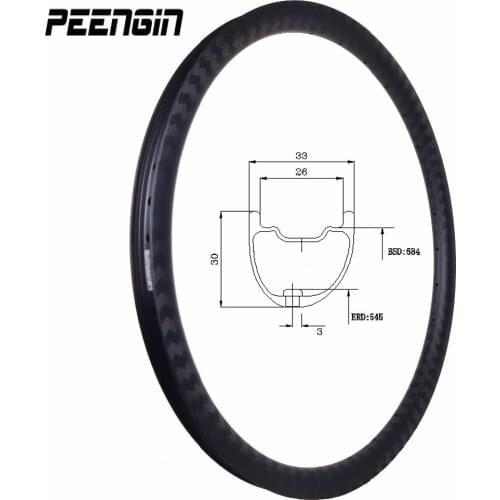 Brand new asymmetric ruote xc mtb 27.5 carbon rim 33mm external 26mm internal tubeless clincher offset mtb wheel UD 3K 12K twill
