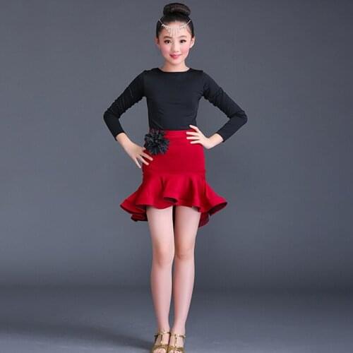 Girls Dance Clothes Practice Latin Dress Red Competition Clothing Performance Latin Skirt 2018 New Children Ballroom Dancewear