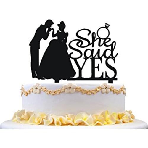 She Said Yes Cake Topper , Bride and groom Wedding Silhouette Cake Topper , Bridal Shower Engagement Ring Wedding Cake Topper