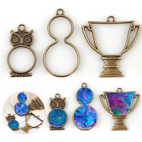 Vintage Gourd,Trophy,Owl Antique Bronze Metal Hollow Frame Connector Charms Pendant DIY Jewelry Findings Accessories