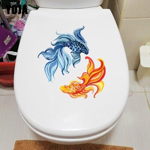 YOJA 21.4×22.9CM Painted Yin Yang Carp Creative Bathroom Toilet Cover Decor Wall Stickers Mural T1-3207