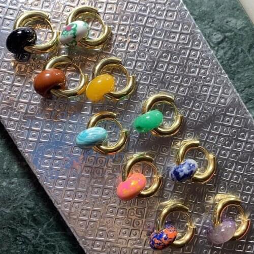 Wholesale Mismatched Quartz donut gifts malachite jade lapis lazuli natural stone earring stainless steel earrings for women