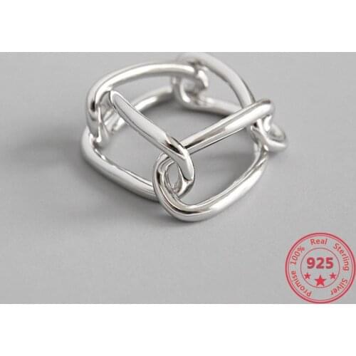 100% Authentic 925 Sterling Silver Open Ring For Women Geometry Ins Simple Chain Buckle Sliver Rings Fashion Jewelry For Girl