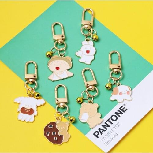 Cartoon Rabbit Bear Dog Gold Metal Keychain Key Chains Key Ring Holder for Women AirPods Accessory Pendant Charm D640
