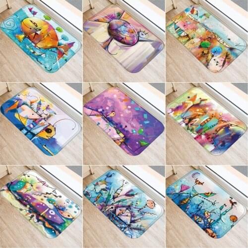 1 Pcs Cartoon Graffiti Doormat Kitchen Carpet Anti-Slip Nordic Style Rubber Bottom Bathroom Floor Dustproof Mats
