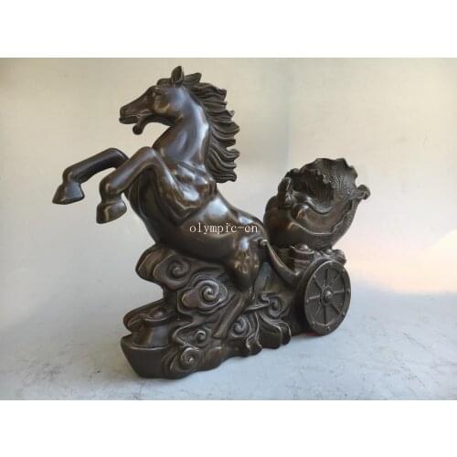 11'' bronze carved cloud Horse horse-drawn carriage cabbage treasure statue