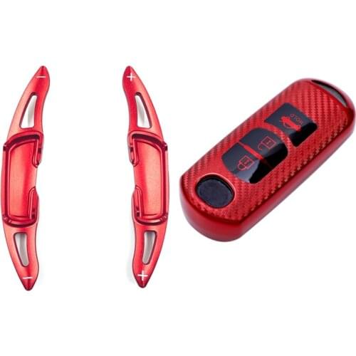 2 Pcs Steering Wheel Paddle Shifter Extensions Covers with Key Case Car Key Fob Case Protect, for Mazda 3 6 Axela CX-3