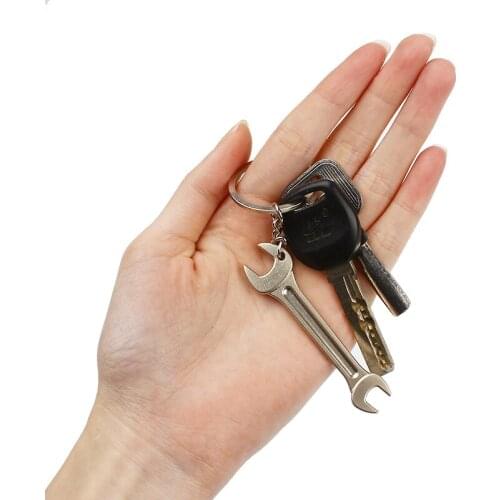 2 Pcs/set Wrench Car Keychain Stainless Steel Key Ring High Quality Simulation Spanner Key Chain Auto Keyring Keyfob Tools Gift