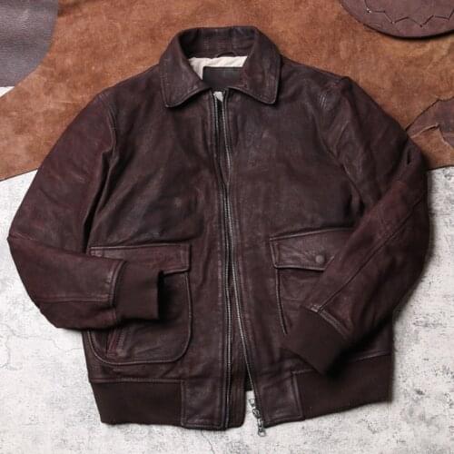 2020 Dark Brown Men Retro A2 Pilot Jacket Plus Size XXXXXL Genuine Sheepskin Spring Military Aviator Leather Coat