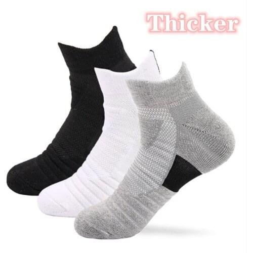 Mens 3 Pairs Sports Towel Thick Basketball Socks Ankle Terry Winter Warm Solid Color Men Large Size Cotton Short Socks