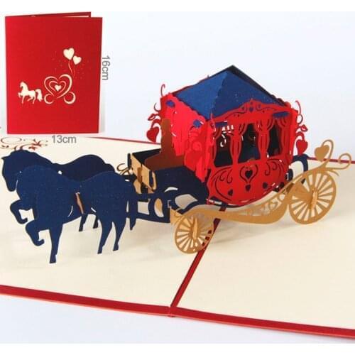 3D Pop Up Paper Greeting Cards Laser Cut Handmade Kirigami Wedding lnvitations Love Carriage Shape Postcards Wishes Gifts