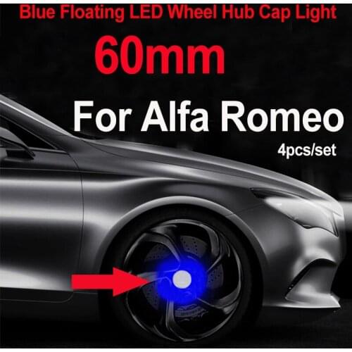 4x Silvery 60MM Car Wheel Rim Hub Center Caps Covers 6CM Floating Illumination led Blue Light for Mito 147 156 159 166 Giulietta