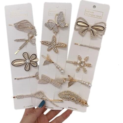 5 pc Set Flower Butterfly Bow Rhinestone hair Pin Hair Clip Girls Women Hair Headwear Hair Accessories