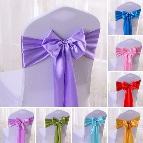 Satin Ribbons Chair Back Bowknot Wedding Decoration Chair Sashes Bow For Wedding Party Event Banquet Chairs Cover Decor