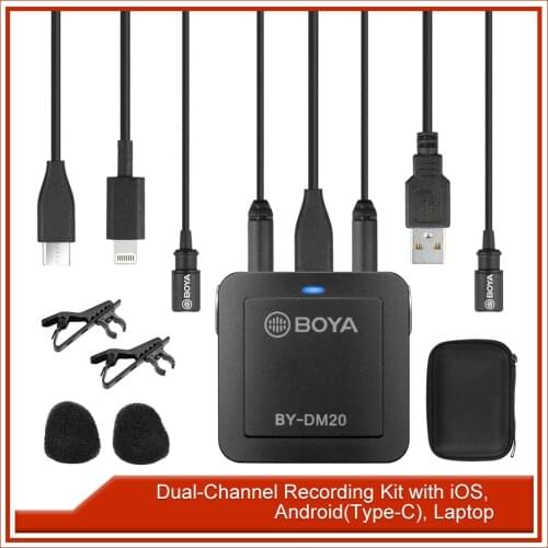BOYA BY-DM20 Dual Head Detachable Lavalier Lapel Microphone Compatible with Type-C USB Interface MIC Real-time Monitoring