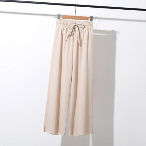 Women Chic Fashion Office Ice Silks Wide Leg Pants Loose Fitting High Waist Straight Leg Casual Trousers for Women Summer