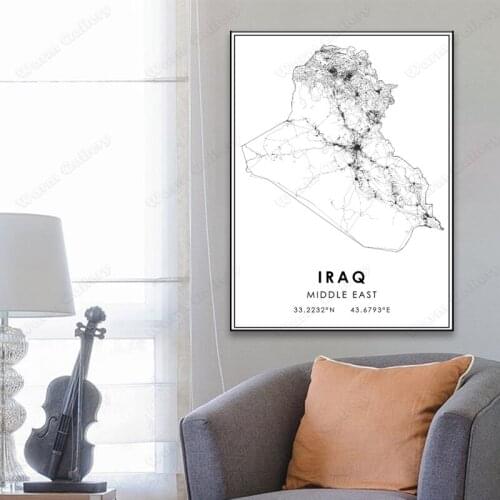 Black and White Middle Eest City Map The Iraq City Map Poster HD Print Wall Art Canvas Nordic Landspace Painting for Home Decor