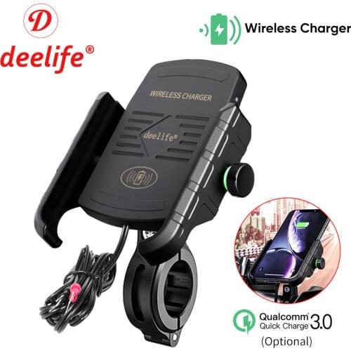 Deelife Motorcycle Phone Holder for Moto Motorbike Scooter Mobile Support Stand Handlebar Mount with USB Wireless Charger