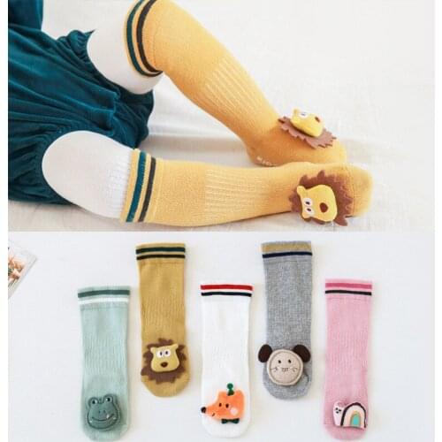 0 To 3T Cute Lion Baby Sock Non Slip with Grips Cotton Long Socks for Infant Girls Boys 2021 Newborn Knee High Socks 1 Pair