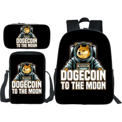 Dogecoin Backpack 3Pcs/Set Backpack Pencil Case Shoulder Bag Back To School Gift For Students Daily Use Bookbags For Teenagers