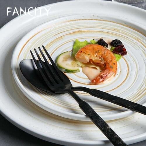 FANCITYJapanese hand-painted creative ceramic household dessert plate fruit plate fish plate steak plate ins wind round flat pla