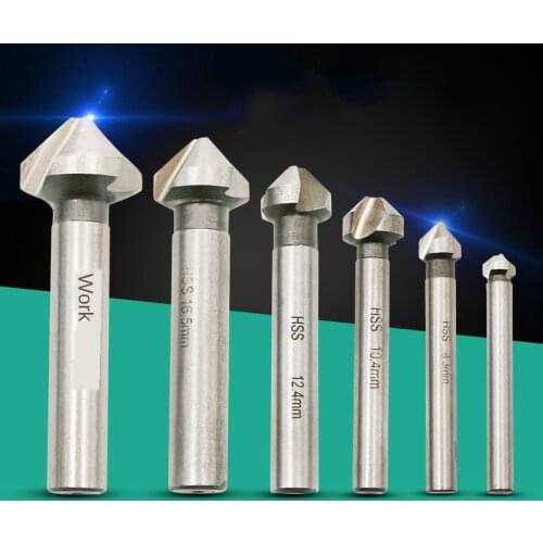 6Pcs 3 Flute 90 Degree Hss Chamfer Cutter Chamfering Drilling End Mill Drill Counter Sink Titanium Coated Countersink Drill Bit