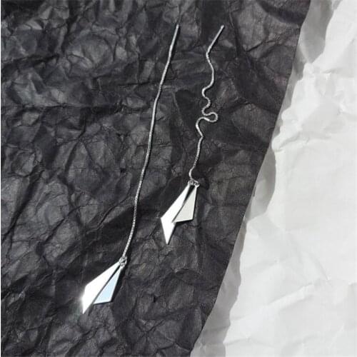 Geometric Triangle Personality 925 Sterling Silver Jewelry Temperament Ear Line Long Style Sweet Earrings E087