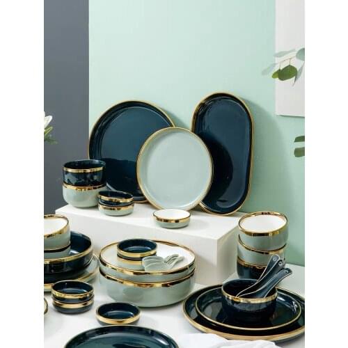 Ceramic Plates Dishes Luxury Tableware Plate for Food Porcelain Kitchen Dish for Restaurant Party 1/2/4 Person Dinner Plates Set