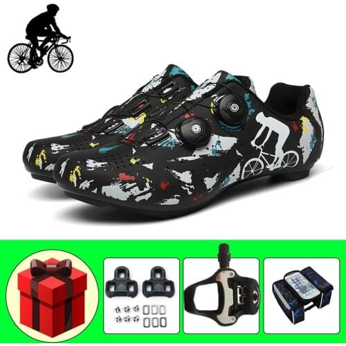 Cycling Road Bike Shoes Unisex Self-locking Breathable Riding Bicycle Sneakers Add Pedals Wear-resistant Outdoor Road Flat Shoes