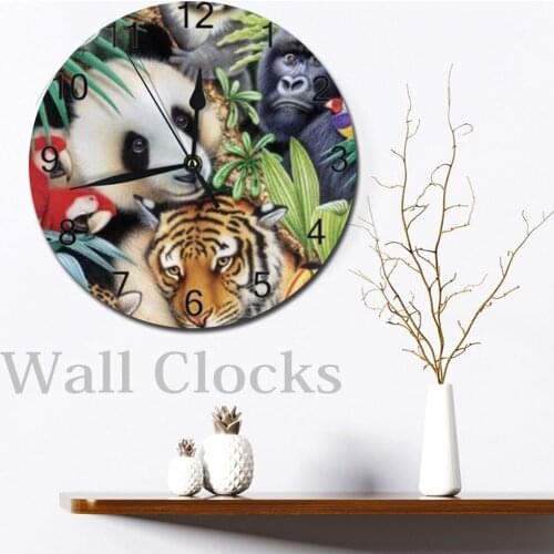 Panda Pattern Round Wall Clocks Decor Numeral Digital Dial Mute Silent Digital Clocks Battery Operated Clocks Living Room Wall