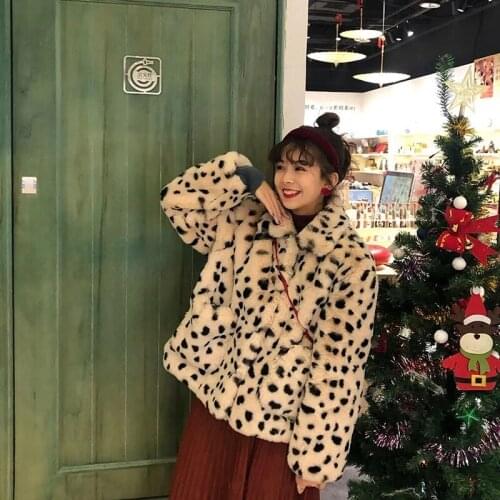 Korean Fashion Loose Faux Fur Coat Women Thick Warm Leopard Plush Short Jacket Autumn Winter Chic Imitation Mink Luxury Jackets