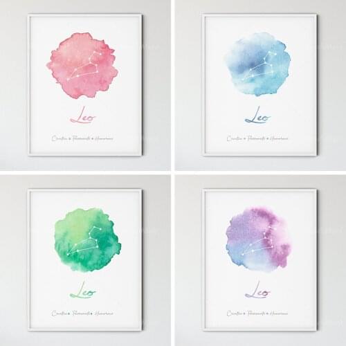 Leo Zodiac Art, Leo Astrology Gift, Astrology Watercolor Print, Zodiac Sign Print, Leo Constellation Art | PRINTED POSTER