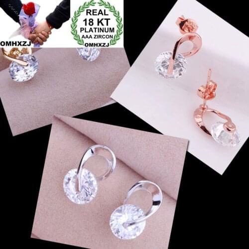 OMHXZJ Wholesale Personality Fashion OL Woman Girl Gift Spinning Zircon 18KT Gold White Gold Rose Gold Stud Earrings YE50
