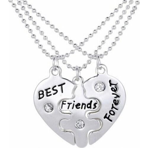 Best Friends Forever Necklaces Lovers' Collier Bff Statement Necklace 3 Pcs Colar Friendship Heart Charm Pendent Girls Gift