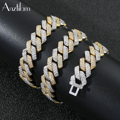 14mm High-Quality HIP HOP Iced Out Double Color Square AAA+ Zircon Necklace Long Link Cuban Chain Necklaces For Man Necklace
