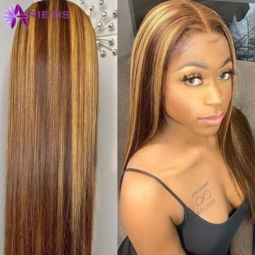 Highlight Wig Human Hair 613 Frontal 30 inches Long Straight Remy Ombre Brown Hair for Black Women Lace Front Human Hair Wigs
