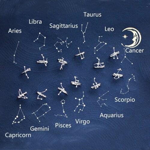 925 Sterling Silver 12 Constellation Star Clip On Earring For Women Non-Allergic Earrings Jewelry Gift New S-E1261