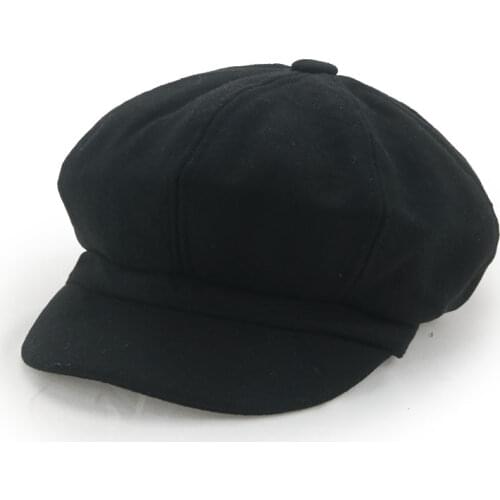 Hats for Women PU Leather Solid Black Beret Newsgirl Caps Winter Women Hat Painter Vintage 2021 Octagonal Hats Gorras Para Mujer