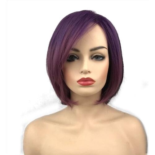 StrongBeauty Short Bob wigs purple Women Synthetic wig Natural