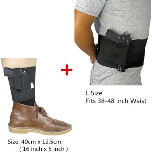 Tactical Ankle Holster Pistol Holster Set & 2 Magazine Pouches with L Size Concealed Carry Belly Band Holster Belly Gun Holster