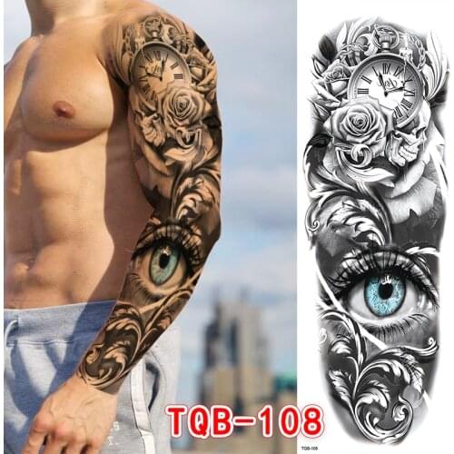 Big Arm Sleeve Tattoo Lion Tiger Waterproof Temporary Tattoo Sticker Flame Warrior Man Owl Tattoo Oriental Dragon Body Art Women
