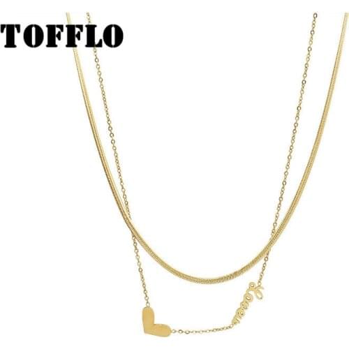 TOFFLO Stainless Steel Jewelry Love Peach Heart Multi Layered Necklace Sweet Clavicle Chain Woman BSP786