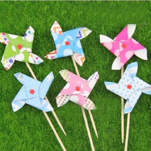 Cake toppers Windmill paper cards banner for fruit Cupcake Wrapper Baking Cup birthday tea party wedding decor baby shower