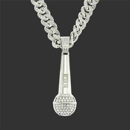 Hip Hop Bling Microphone Necklaces & Pendants Pave Cubic Zircon With Width 13mm Iced Out Miami Cuban Link Chain Chunky Choker
