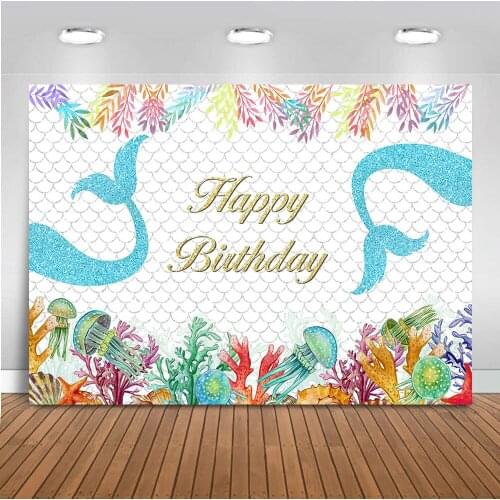 Happy Mermaid Birthday Backdrop for Photography Party Decoration Banner Children Theme Background Event Supplies 537
