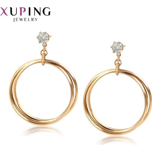 Xuping Sexy Gold-color Plated Hoops Earrings for Women Simple Trendy Jewelry Round Earrings Pretty Family Gifts 98544
