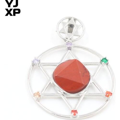 YJXP Silver Plated Plated Star of David with Rhinestone Pendant Red Stone Meditation Jewelry