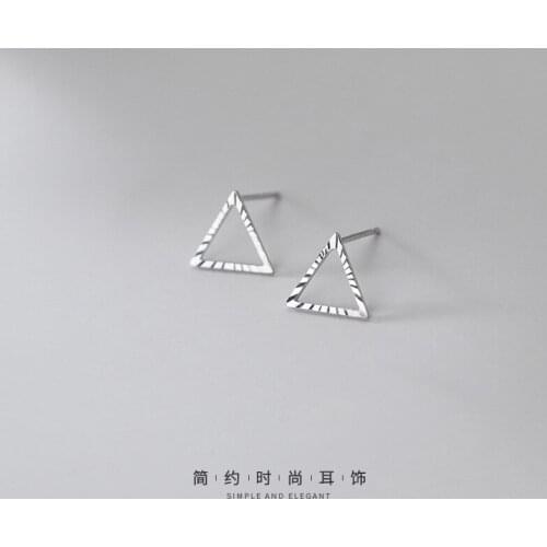 DIB38 Real 925 Sterling Silver Simple Hollow Triangle Stud Earrings for Women Girls jewelry