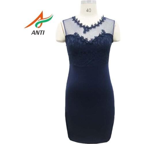 ANTI Wedding Party Dress Knee Length Dark Blue Lace Satin Mother of the Bride Dress Flared Sleeveless 2019 Vestidos de Festa New